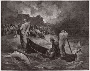 The Divine Comedy, Inferno, Canto 8: Virgil and Dante disembark at the citadel of Dis - by Dante Alighieri (1265-1321) - Illustration by Gustave Dore (1832-1883) by Gustave Dore