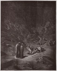 The Divine Comedy, Inferno, Canto 9: The burning sepulchres of the heresiarchs - Illustration by Gustave Dore by Gustave Dore