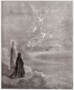 The Divine Comedy, Paradiso, Canto 18: Dante and Beatrice translated to the sphere of Jupiter - by Dante Alighieri - Illustration by Gustave Dore by Gustave Dore