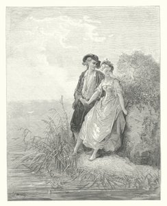 The Fables of La Fontaine: Tircis and Amaranth (engraving) by Gustave Dore