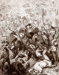 The fight against the muleteers of Yanguas Engraving by Gustave Dore (1832-1883) for “The Ingenious Hidalgo Don Quixote de la Mancha” by Miguel de Cervantes (1547-1616) 1863 Private collection