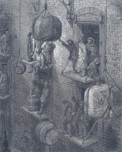 Warehouses in the City of London. From Gustave Dore and Blanchard Jerrold London: A Pilgrimage London 1872
