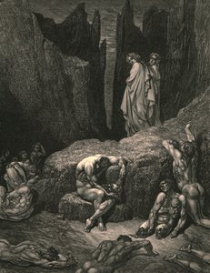 Wherefore doth fasten yet thy sight below amongst the maimed and miserable shades by Gustave Dore