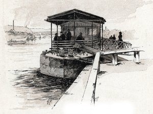 View of the tourist boats pier on the Seine river, Paris by Gustave Fraipont