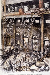 Firefighters working in the ruins of the room of the opera comique de Paris following the fire, by Fraipont by Gustave Fraipont