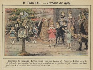 The Christmas Tree (colour litho) by Gustave Fraipont