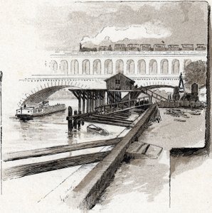 View of the viaduct bridge of Point du Jour district, Boulogne Billancourt from Saint-Juirs by Gustave Fraipont