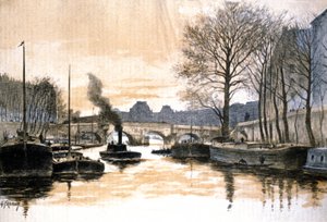 Paris, Seine river and the Pont Neuf by Gustave Fraipont