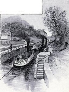 Towboats of the Lock on the Seine River in Front of the Hotel des Monnaie, Paris