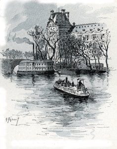 View of the Pavillon de Flore, Palais du Louvre, from the Quai Voltaire, Paris by Gustave Fraipont