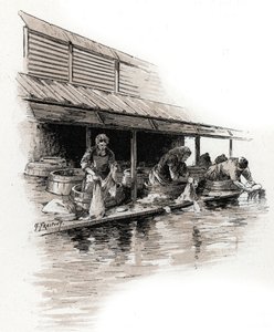 Washerwomen on the Quai de Valmy, Canal Saint-Martin banks, Paris