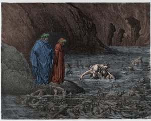 Inferno, Canto 32: Ugolino Gnaws Upon the Head of Archbishop Ruggieri, Illustration from The Divine Comedy by Dante Alighieri, 1885