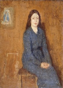 A sitting Girl wearing a Spotted Blue Dress by Gwen John