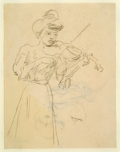 Woman Standing Playing Violin by Gwen John