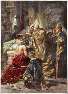 The Baptism of Saint Stephen, Saint and First King of Hungary - Baptised by Saint Adalbert of Prague After a Work by Gyula Benczur by Gyula Benczúr
