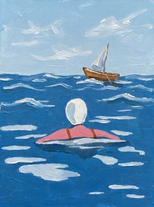 Swimmer and Distant Boat