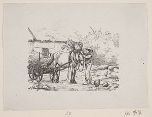 A Boy Decorates a Horse Harness with Green Branches by H. C. Henneberg