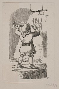 A Gnome Carving the Year 1846 into a Rock