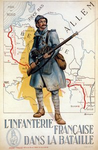French infantry in battle (the red line represents the Hindenburg line) - ill. by H. Delaspre