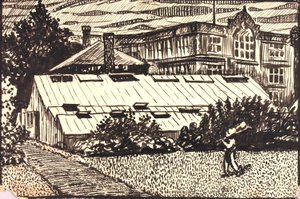 Untitled (Figure and Buildings) by H. Lyman Sayen