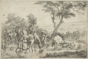 Farmers Crossing a Stream with Their Herd by H. Pielmans