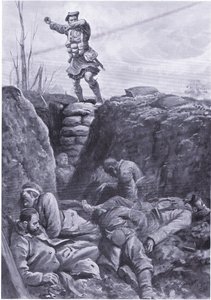 Private Brown (Gordon Highlander) Bombing the Enemy in a German Trench from the Top of a Barricade by H. Ripperger