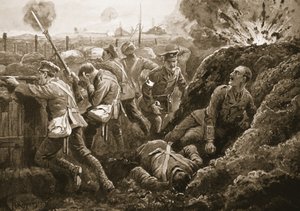 Second-Lieutenant Hallowes encouraging his men as he lay mortally wounded by H. Ripperger