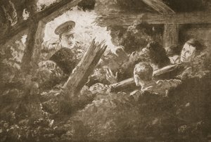 Second Lieutenant C.F.H. Calvert unearths and rescues two men from a mine-gallery which had fallen in by H. Ripperger