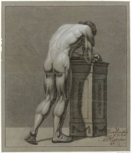 Standing Male Nude, Bent Over a Block, Seen from the Back by Haatje Pieters Oosterhuis