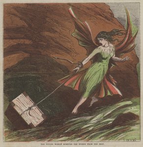 The flying woman removes the stores from the ship