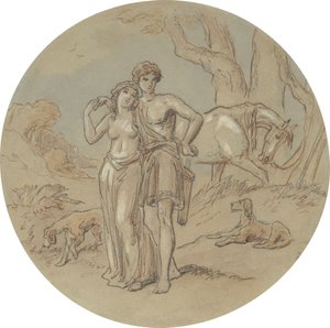 One of eighteen designs for a series of plates illustrating Venus and Adonis by Hablot Knight Browne