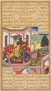 Isfandiyar slays Arjasp, the king of Turan, from a Shah-nama Book of Kings of Firdausi, 1600-16
