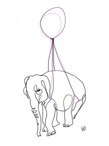 Elephant with Pink Balloon by Hanna Lee Tidd