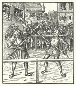 Archduke Maximilian of Austria fighting on foot using a halberd by Hans (after) Burgkmair