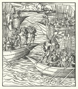 Ships Carrying German and French Soldiers off Leghorn, Italy by Hans (after) Burgkmair