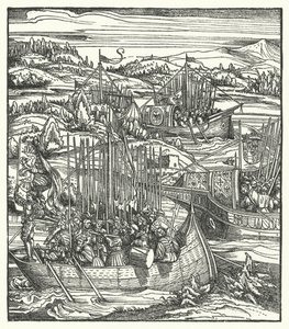 The Holy Roman Emperor Maximilian I with his fleet at La Spezia, Italy by Hans (after) Burgkmair