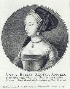 Anne Boleyn, Etched by Wenceslaus Hollar by Hans (after) Holbein the Younger