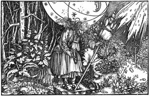 Old woman spinning by Hans (after) Holbein the Younger