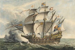 The Great Harry The first ship of War that carried Guns, built at Woolwich in the Reign of Henry VIII by Hans (after) Holbein the Younger