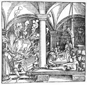 The Questioning, illustration from a book by Cicero Teutsch, Augsbourg, 1533 by Hans Burgkmair