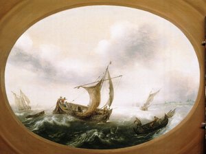 Dutch Fishing Boats Caught in a Big Breeze, a Smaller Boat, Sails Down, on the Right, with Fishermen Pulling the Nets