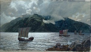 Viking Ships, Sognefjord by Hans Gude