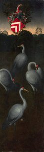Cranes with the coat of arms of the Pagagnotti family The reverse of a Panel from a Triptych by Hans Memling