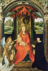 Madonna and Child with Donors and an Angel, Central Panel of a Triptych, 1485-90