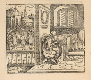 Praying Woman and Funeral Procession by Hans Schäufelein (possibly)