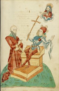 A Pagan Scholar before Josaphat, who Gestures to God the Father in Heaven