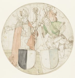 Saints Christopher and Erasmus, Each with a Coat of Arms by Hans Sebald Beham (possibly)