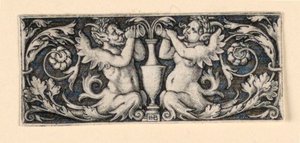 Frieze with a Vase Flanked by Male and Female Tritons