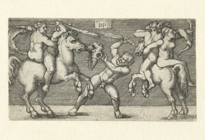 Fight Between Two Men with Women on Horseback and a Standing Man