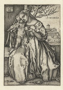 Mary with Child, Parrot, and Pear by Hans Sebald Beham